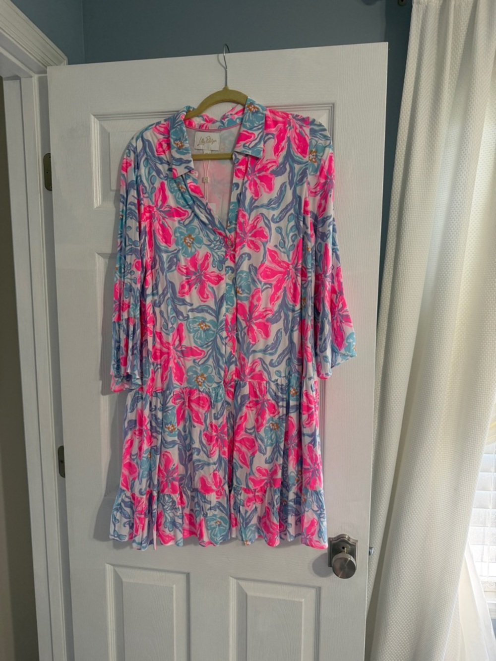 Lilly Pulitzer Pink & Blue Floral Button-Front Mini Dress